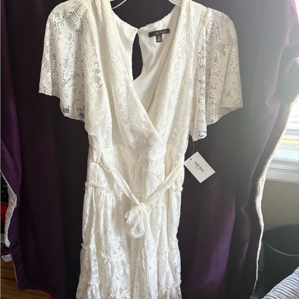 Express White Wrap Midi Dress with Flutter Sleeves